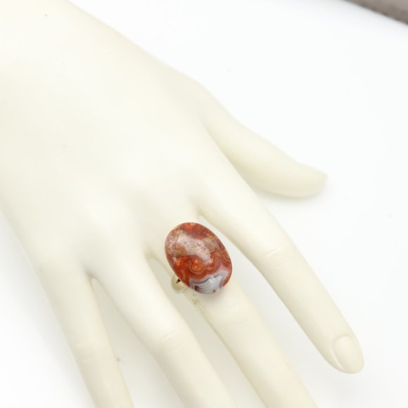 Crazy Lace Agate Ring Natural Stone Sterling Silver 925 - Picture 5 of 10